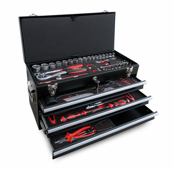 MX Werkzeugkiste mit 3 Schubladen und Klappdeckel 104-teilig